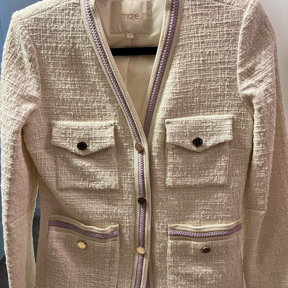 Maje Cream and Purple Textured Blazer
